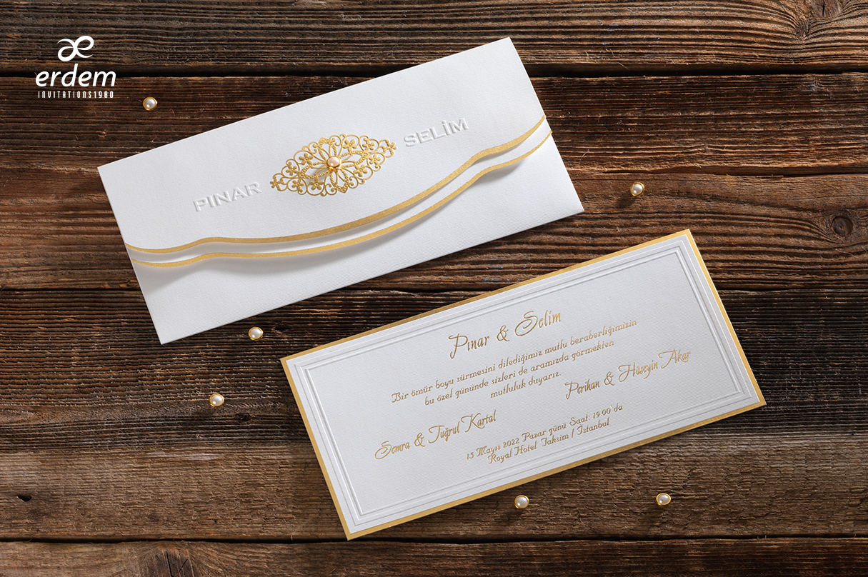 Faire part mariage de luxe blanc et doré avec enveloppe - ALITA EVENT